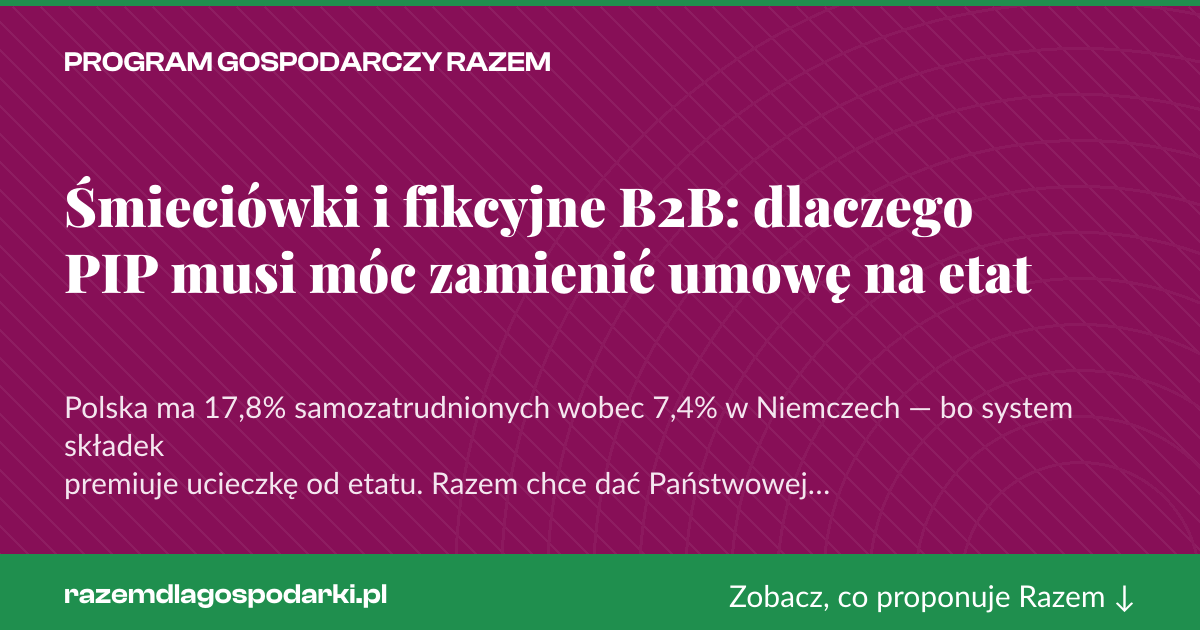 Karta social do udostępnienia: Śmieciówki i fikcyjne B2B: dlaczego PIP musi móc zamienić umowę na etat