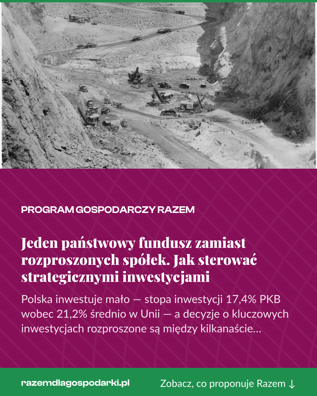 Grafika pionowa do udostępnienia: Jeden państwowy fundusz zamiast rozproszonych spółek. Jak sterować strategicznymi inwestycjami