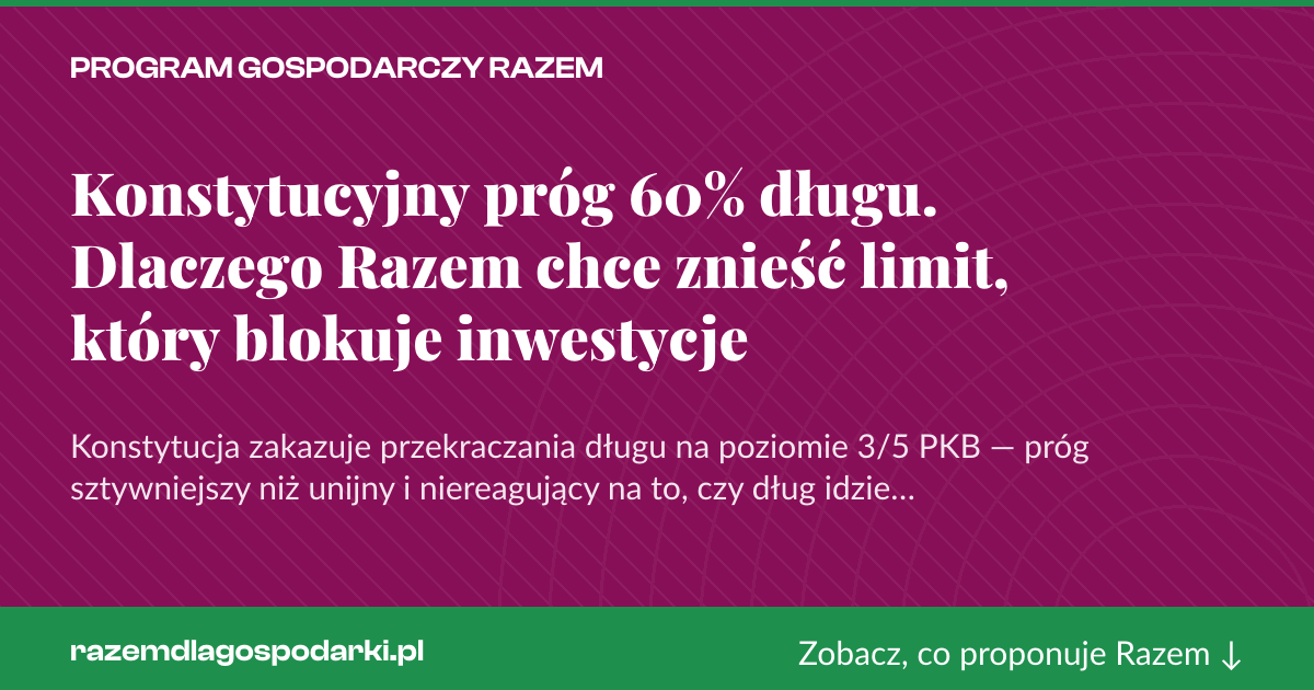 Karta social do udostępnienia: Konstytucyjny próg 60% długu. Dlaczego Razem chce znieść limit, który blokuje inwestycje